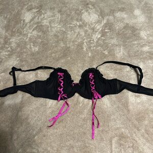 Widow Black Bra with Pink Lace-Up Detail